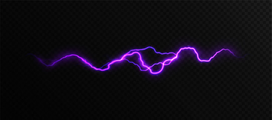 Wall Mural - purple electrical lightning with jagged outline and soft glow on dark background. energetic plasma a