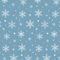 Wall Mural - Seamless pattern with white snowflakes isolated on blue background.Christmas, winter background.Vector graphic illustration wallpaper.