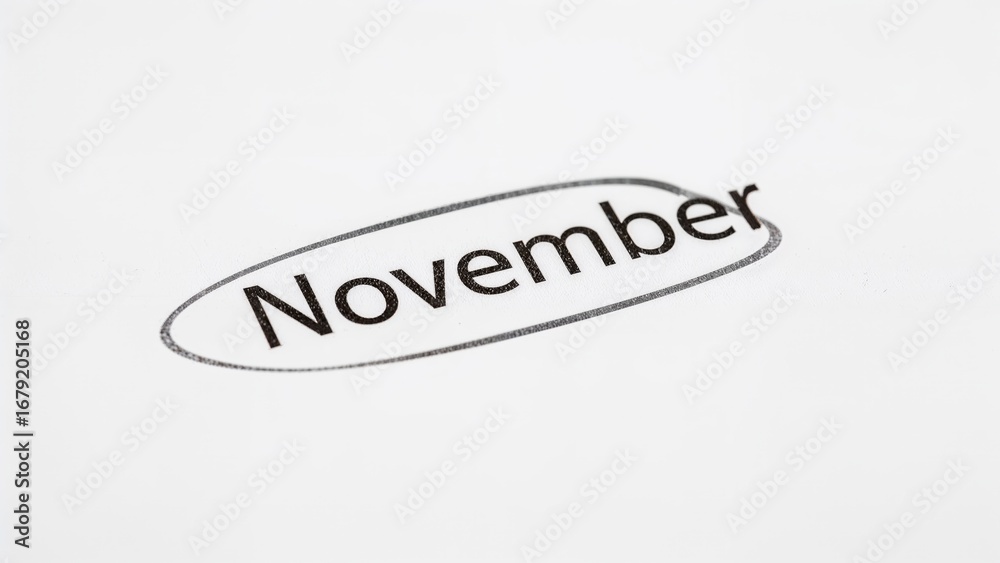 November Word Fill In November word circled on white paper background for calendar, planning ...