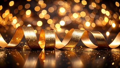 Gold ribbon against a bokeh background