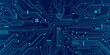 © Musdalifah - Abstract AI circuit board background. Technology connected blue lines with electronics elements on tech bg. Computer motherboard with a chip, processor, and semiconductor. Digital vector illustration