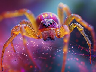 Spider's Jewel: A macro view of an enchanting, vibrant spider, its form captured in sharp detail, shimmering with the captivating essence of nature's intricate design.