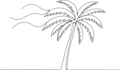 Minimalist continuous line drawing of wind-swept palm tree again
