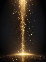 Wall Mural - Golden sparkling lights illuminate a dark stage with a bright spotlight effect