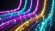 © Soyaeb - Dynamic futuristic background with vibrant glowing neon lines and sparkling particles flowing through digital space representing speed and energy