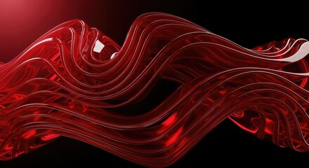 Wall Mural - Abstract Red Waves, Glossy Swirls, Curvy Shiny Stripes on a Dark Background