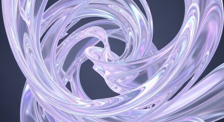 Wall Mural - Abstract Swirls Design with Iridescent Effect on Dark Background 3D Rendering