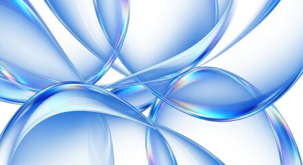Wall Mural - Transparent Light Blue Glass Curves on White Background Abstract