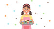 © Doni - Smiling young girl holding a tray of delicious cupcakes with colorful sprinkles