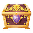 © firstprincess - Ornate treasure chest with a purple crystal, a rare loot box for a magical quest and fantasy adventure Game