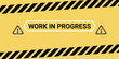 © MH HASIB - Work in Progress. Under Construction. A modern vector banner with warning stripes and a futuristic font for a website maintenance page, a 'coming soon' announcement, or an app update screen.