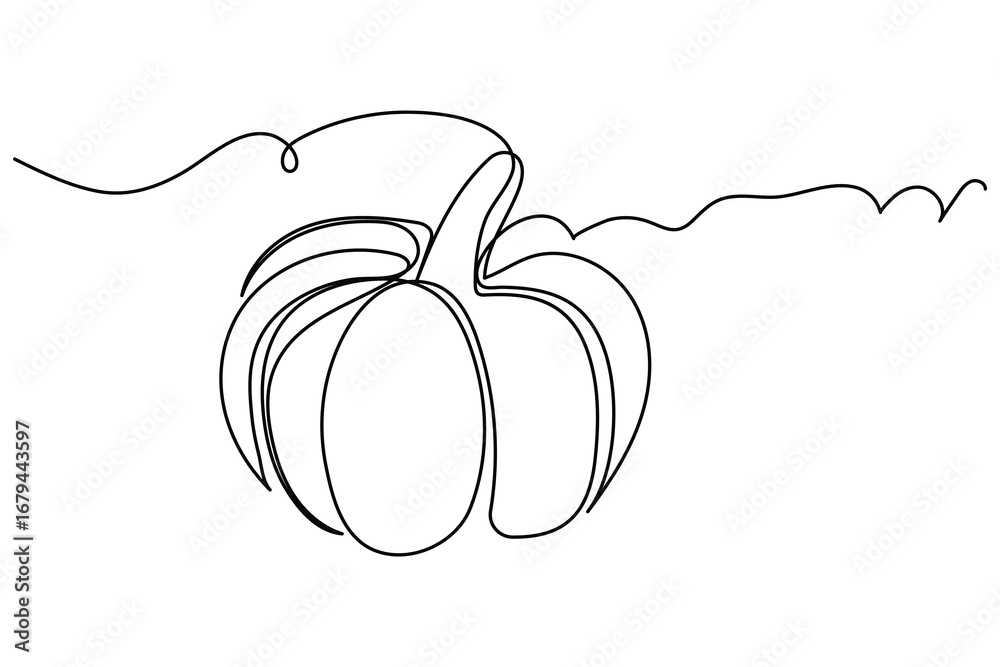 Continuous one line drawing of pumpkin vegetable outline minimalist ...