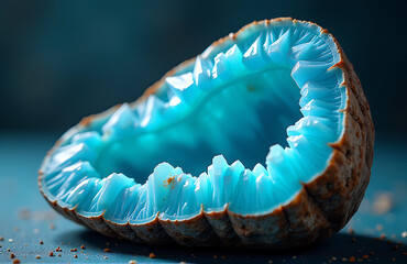 Wall Mural - vibrant blue geode crystal rock illuminated soft diffused light showcasing intricate turquoise veins