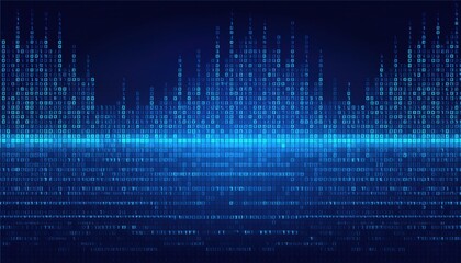 Wall Mural - glowing binary wave made of digital blue squares on dark background for technology texture or futuri