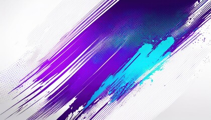 Wall Mural - vibrant turquoise and violet paint streak splatter with halftone gradient on white background for dy