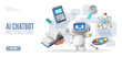 © sabelskaya - Service for education and business 3D vector banner, AI Chat bot robot assistance, art, science, Artificial intelligence