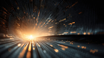 Wall Mural - mesmerizing digital landscape featuring burst of light emerging from tunnel of shimmering particles,