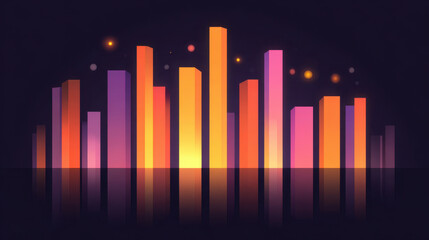 Wall Mural - vibrant abstract bars in shades of orange, pink, and purple create dynamic visual effect against dar