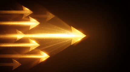 Wall Mural - golden arrows move dynamically towards right, creating sense of direction and progress. glowing effe