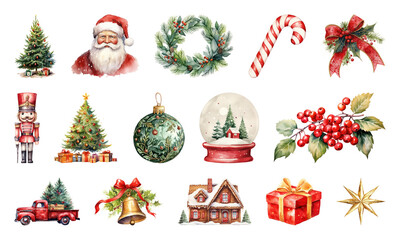 Wall Mural - PNG Festive Christmas holiday illustrations, element set on transparent background