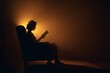 © Paween - Serene Silhouette of a Woman Reading in a Dimly Lit Room