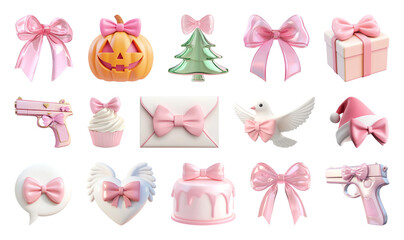 Wall Mural - PNG Cute pink holiday-themed icons, element set on transparent background