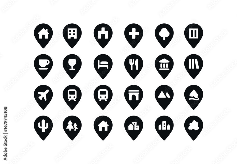 vector solid black filled icons Map Pin (Types) mappin home mappin work ...