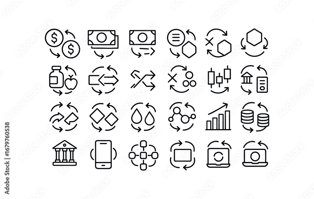 vector outline icons Exchange (Types) exchange money exchange cash ...