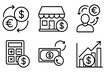 © Johann - Currency exchange and finance line icon set. Vector collection of money transfer, investment growth, financial calculation, and business transaction symbols. Editable stroke.