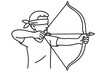 © Karla - Blindfolded archer aiming with a bow. Concept of focus, precision, risk, and intuition. Metaphor for business strategy, facing challenges, and trust. Minimalist line art vector.