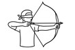 © Karla - Blindfolded archer aiming with bow and arrow. Concept of trust, faith, intuition, risk, and focus. Metaphor for business goal. Minimal line art vector illustration.