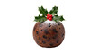 © Anamiriam - A close up of a christmas pudding decorated with holly and berries on a black background studio shot on transparent background