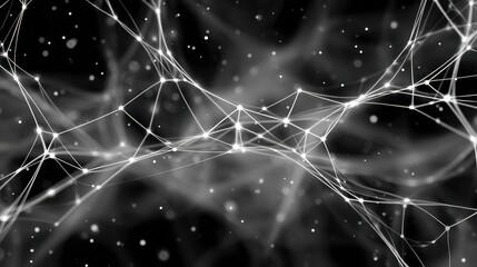 Wall Mural - abstract black and white image featuring interconnected lines and dots, creating a network-like patt