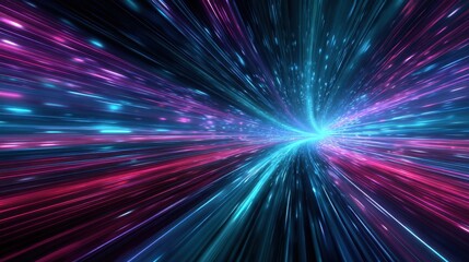 Wall Mural - a vibrant, abstract representation of light streaks, suggesting movement through space, with intense