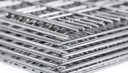 Closeup of Stacked Steel Mesh: Ordered Lines and Industrial Texture