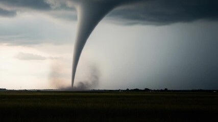 Wall Mural - Powerful Tornado Touches Down in Rural Landscape Under Dark Clouds