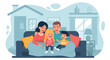 © Vector Artist - Joyful family with two children relaxing on a sofa at home, depicting happiness, security, and a loving household. Ideal for lifestyle and parenting themes.
