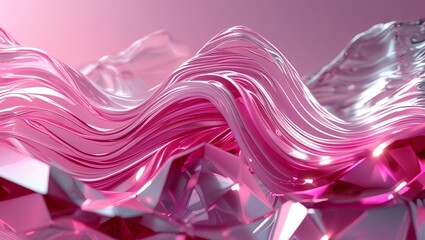 Wall Mural - abstract pink waves and crystals: a digital art masterpiece