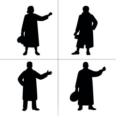 Wall Mural - Silhouette people vector art illustration featuring figures in coats gesturing and holding bags design element
