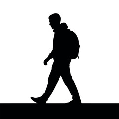 Wall Mural - Silhouette of a person walking with a backpack vector image for travel and outdoor adventure design use