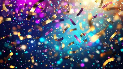Wall Mural - Abstract background featuring festive glitter and confetti ribbons. 