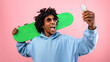 © Prostock-studio - Excited black teenager with skateboard deck taking selfie on smartphone over pink studio background. Handsome African American adolescent skateboarding, making mobile photo of himself