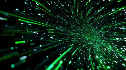 Wall Mural - abstract digital art featuring vibrant green light trails creating sense of motion and depth, evokin