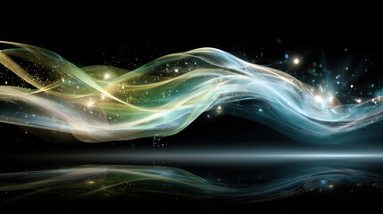 Wall Mural - ethereal waves of light flow gracefully across dark background, creating mesmerizing visual effect. 