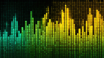 Wall Mural - digital sound wave visualization with vibrant colors transitioning from green to yellow, representin