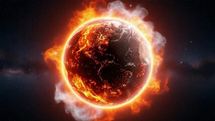 Wall Mural - fiery earth surrounded by cosmic flames in a dark universe
