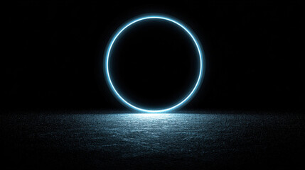 Wall Mural - glowing blue circle illuminates dark background, creating striking contrast. light reflects subtly o
