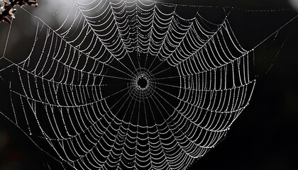 Dew-kissed spiderweb in the dark
