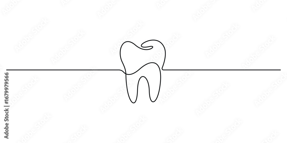 Single continuous abstract line drawing of tooth dental clinic and care ...