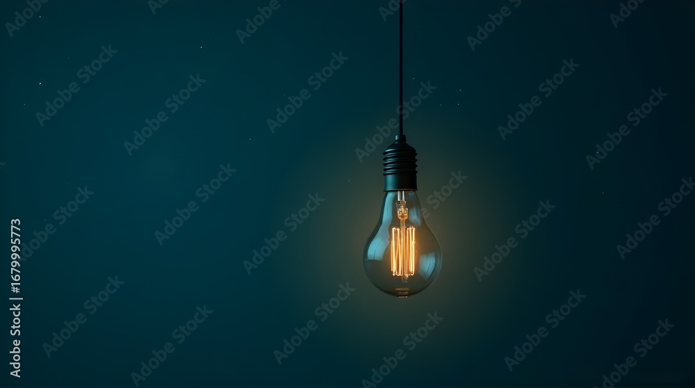 Illuminating lightbulb glowing brightly in a dark room, sparking ideas ...